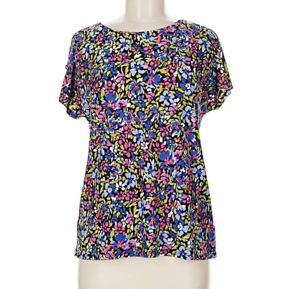 Multicolor Floral Short Sleeve Blouse by Emily Daniels XL